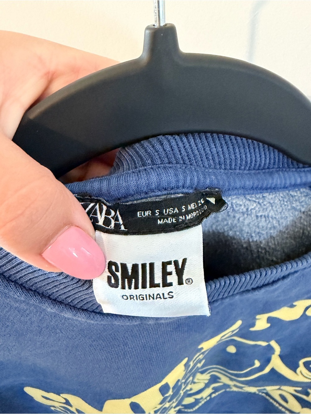 Zara Blue Smiley Originals Graphic Sweater with Yellow Print